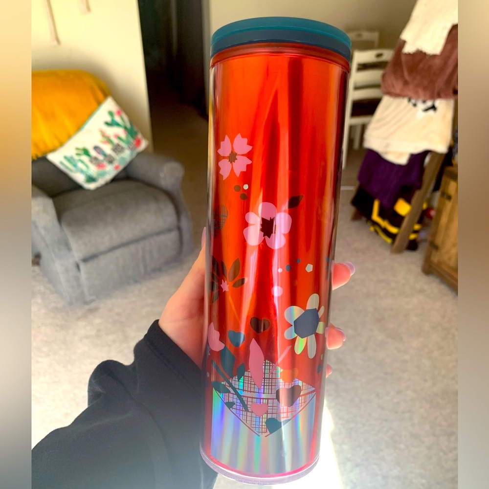 Starbucks 2023 valentines red floral confetti grande hot tumbler